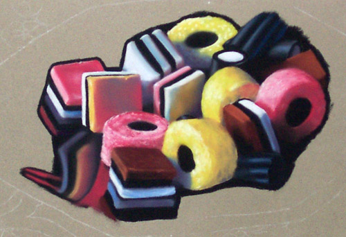 Allsorts Licorice, Soft Pastels, 9x12, 2007.