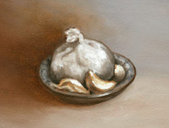 Garlic in a Dish, Oil on Panel, 2007.